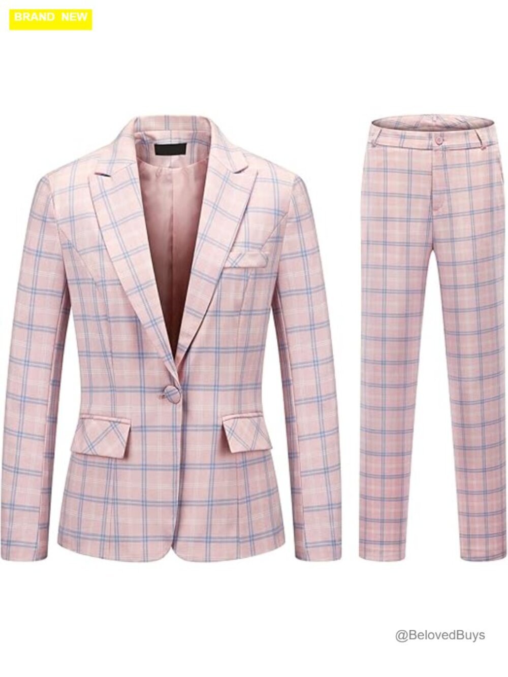 Womens 2 Piece Plaid Suits Set Blazer Jacket Long Sleeve Pantsuit